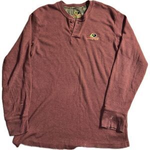 Mossy Oak Shirt Men’s Size M Henley Thermal Waffle Knit Maroon‎ Casual Tee